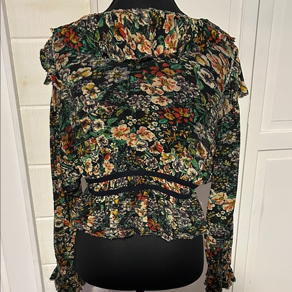 Free People Floral Ruffle Blouse - Black and Green - Picture 7 of 11